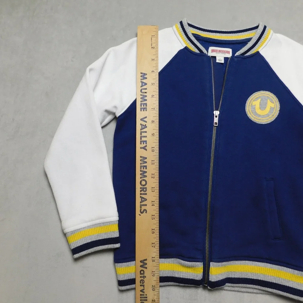 True Religion Boys 7 Navy Blue Varsity Full Zip Sweatshirt Horseshoe‎ Logo 02